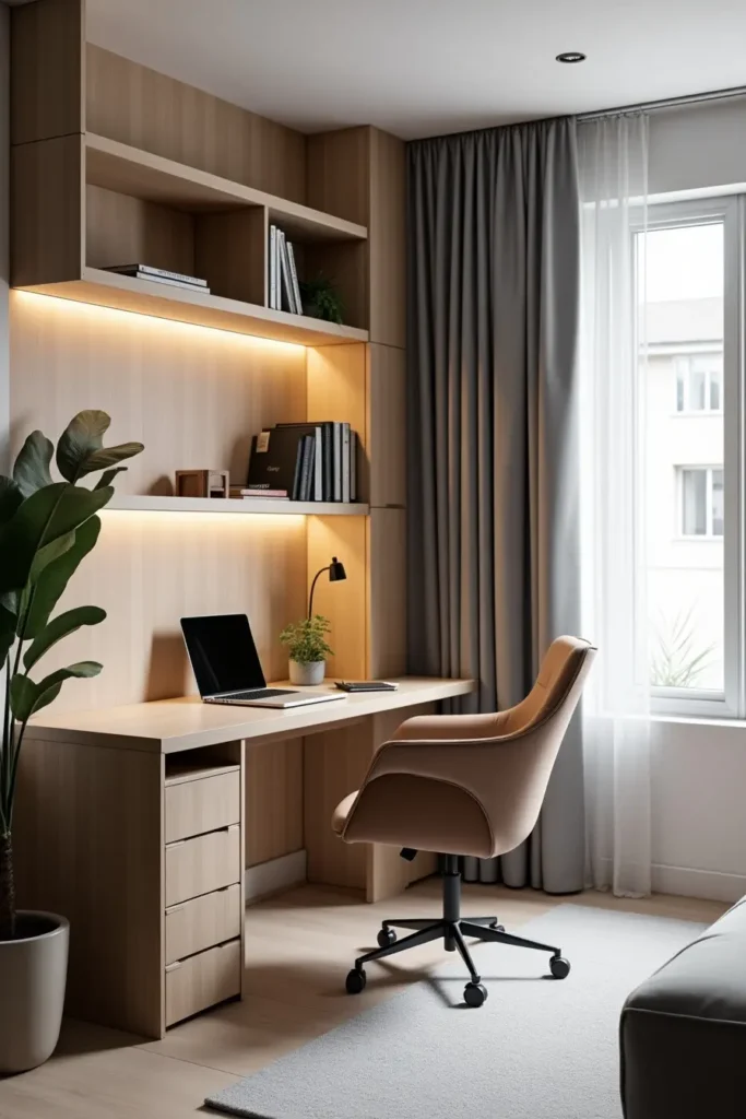 Bureau près d’une fenêtre avec lumière naturelle pour télétravail